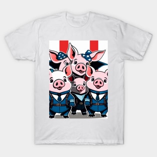 Little pigs dressed in military blue uniforms T-Shirt